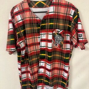 2021 Lansing Lugnuts #5 Game Issued Red Plaid Jersey Tool Time Size M Medium